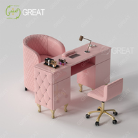 Mobilier moderne de salon de manucure Table de manucure en cuir blanc pour une place Ensembles table et chaises de luxe haut de gamme pour salon de manucure