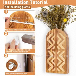 Wooden <b>Wall</b> <b>Mounted</b> Plant Vase Rectangle Bohemian Style Indoor Decoration Rack Storage <b>Shelf</b> - Product Image 5