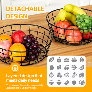 Panier de rangement moderne en fer <span class=keywords><strong>noir</strong></span> de haute qualité, portable, en forme de bol, pour <span class=keywords><strong>fruits</strong></span> et légumes - Product Image 3
