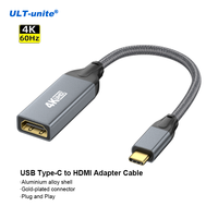Câble adaptateur USB Type C vers HDMI femelle ULT-unite 4K avec gaine en PVC, connecteurs plaqués or, boîtier en alliage d'aluminium