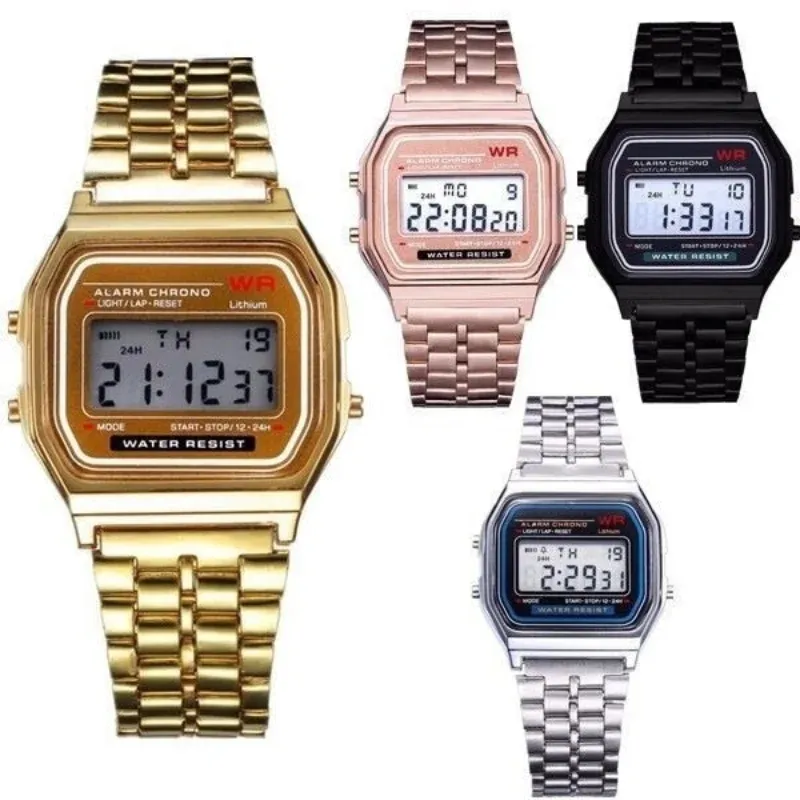 โปรโมชั่นนาฬิกาผู้หญิงผู้ชายสีทองวินเทจ LED ดิจิตอลนาฬิกาข้อมือกีฬาอิเล็กทรอนิกส์ของขวัญผู้ชาย relojes