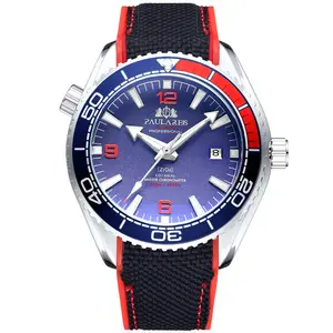 Paulareis 2020 nuovo Aliexpress uomo automatico meccanico tela cinturino in gomma stile arancione blu rosso lunetta girevole orologio classico
