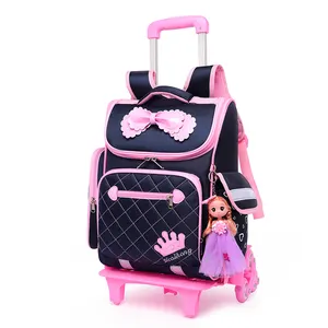 3-6 Grades Children School Bags Kids Travel Rolling Luggage Bag Trolley School Backpack Girls Backpack 2 or 6 Wheels Book Bag