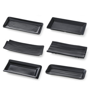 Commercial Hot Pot Dishes Plastic Black Plates Deep Sushi Rectangle Melamine Restaurant Plates