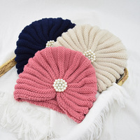 Qianjin, sombrero indio de Color sólido bohemio para mujer, Gema de punto, perla, diamantes de imitación, Otoño Invierno, lana, accesorios decorativos para el cabello