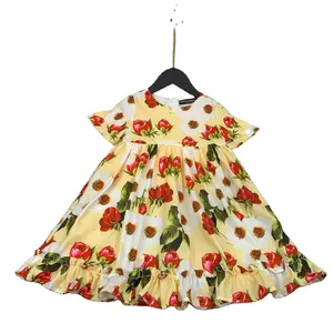 Recién llegado vestido de niña de las flores de alta calidad bebé niñas Casual elegante verano manga corta niños vestidos casuales estilo OEM