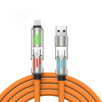 USB-C USB Tipe C pengisian daya Cepat 4-In-1, kabel standar PD, lampu pernapasan LED, lampu berjalan, aluminium Aloi, silikon untuk earphone