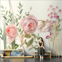 Papier peint mural personnalisé en relief 3D imperméable rose tropical pour chambre à coucher, décoration murale botanique, palmier