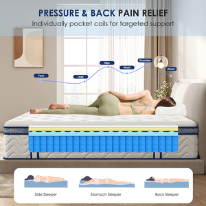 Queen Size Foam <b>Mattress</b> 12 Inch Individually Pocketed Innerspring Medium Firm Bedroom Home Furniture - Product Image 2