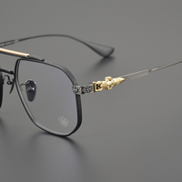 Monture de lunettes optiques vintage en titane, double pont, rectangulaire, monture complète, détails floraux en métal, unisexe, pour verres correcteurs