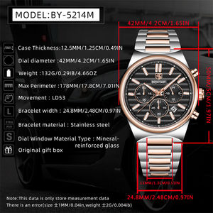 นาฬิกาควอตซ์ BENYAR 5214 รุ่นเรียบง่ายสำหรับผู้ชาย สายสแตนเลส กันน้ำ พร้อมปฏิทิน เรืองแสง ของขวัญสำหรับผู้ชาย - Product Image 6