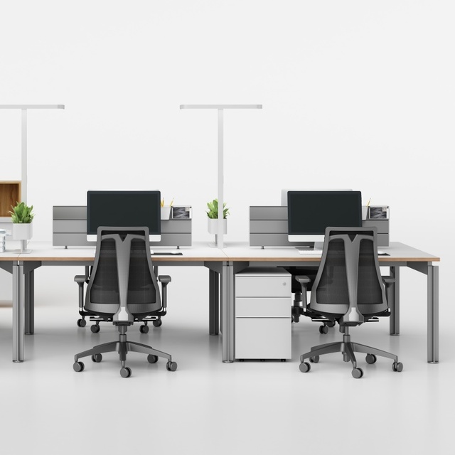 Industrial Style Aluminum Alloy Frame 4 Person Staff Desk Set Modular Office Workstation Open Space Collaborative Desk