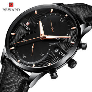 Reloj de Pulsera para Hombre REWARD RD83003M de Primera Marca con Correa de Cuero Genuino, Esfera Azul, Cronógrafo VIP, Estilo Antiguo de Dibujos Animados - Product Image 1