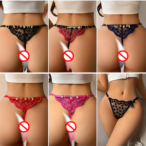 String personnalisé avec lettre, lingerie sexy en dentelle en forme de cœur pour femmes, nom en strass, string, cadeau de Saint-Valentin pour mariée - Product Image 2