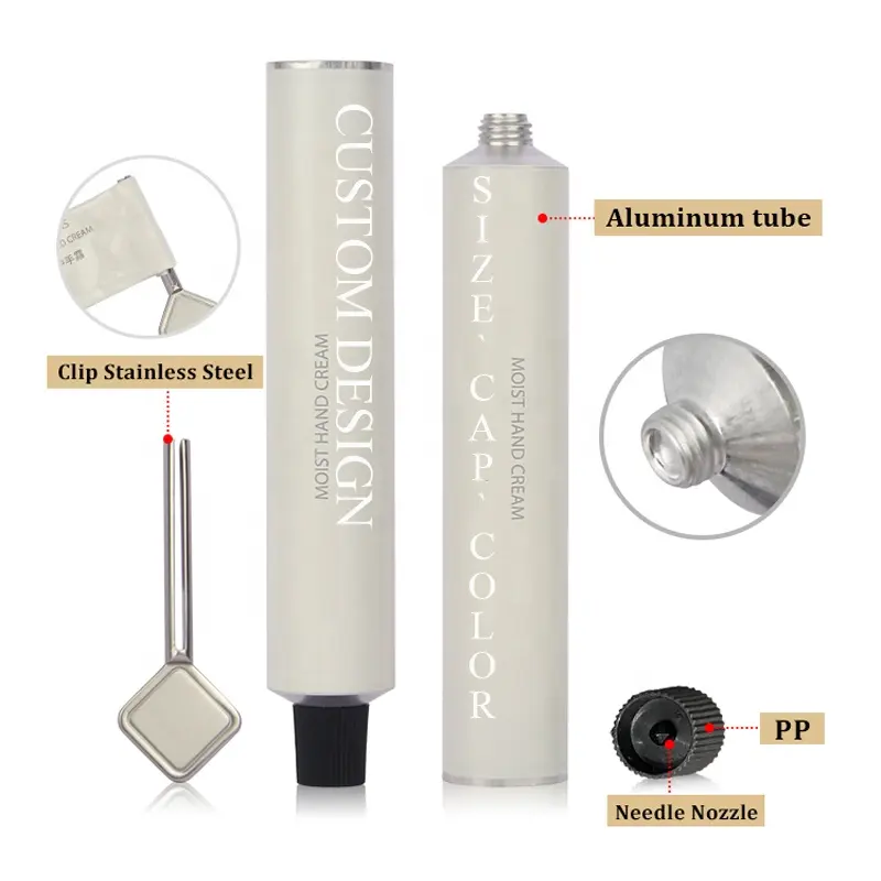 Tube en aluminium vide de crème pour les mains d'impression personnalisée d'usine conteneur de Tube cosmétique pliable de Squzee en aluminium