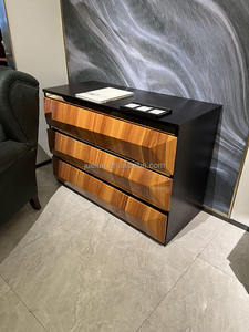 <span class=keywords><strong>Grande</strong></span> table de chevet 3 tiroirs Table de nuit Mid Century Bedroom Dresser And Night Stand Noir et or Night Stands Lot de 2 - Product Image 2