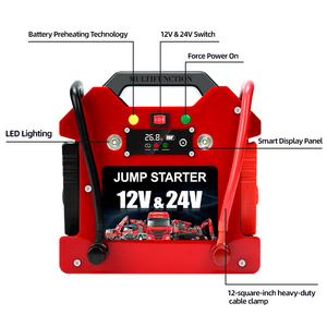 Démarreur de <span class=keywords><strong>voiture</strong></span> 24V 42400mAh 4000A à courant de crête, avec lumière LED et <span class=keywords><strong>batterie</strong></span> de secours d'urgence pour voitures/motos/camions, démarreur portable - Product Image 5