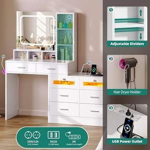 Toletta con illuminazione <span class=keywords><strong>a</strong></span> LED, luminosità regolabile, tavolo Make-Up angolo reversibile con presa <span class=keywords><strong>specchio</strong></span>, - Product Image 6