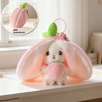 Peluche Lapin Fraise Transfrontalier qui se transforme en petite poupée lapin, porte-clés et breloque de sac, 13 cm, Polyester