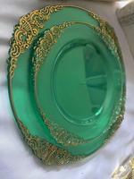 Fournisseur chinois assiette de chargeur vert or décoration de mariage sous assiette ensemble de vaisselle jetable vert