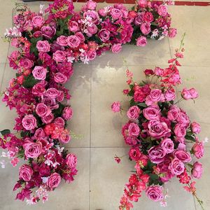 DKB Customized Rosy <strong>Fuchsine</strong> Wedding Flower Arch Swag Sets Hanging Silk Flower Backdrop Centerpieces Artificial Flower Ball - Product Image 2
