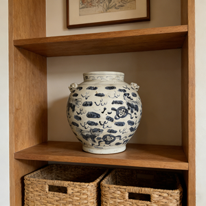 Jarrón de Porcelana Azul y Blanca con Motivo de <span class=keywords><strong>León</strong></span> Pintado a Mano y Asas de <span class=keywords><strong>León</strong></span>, Jarra de Porcelana Clásica Tradicional China - Product Image 1