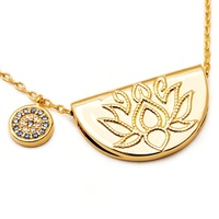 Collier à double pendentif en argent sterling 925 plaqué or 18 carats gravé Lotus porte-bonheur, fabrication sur mesure Milskye Jewelry