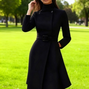 Robes décontractées élégantes pour femmes, à manches longues, col montant, ceinturées, pour l'automne/hiver, tendance - Product Image 2