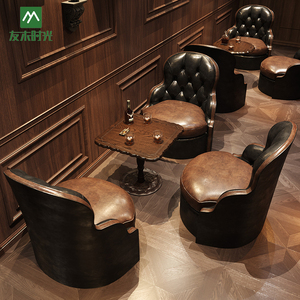 Bộ bàn ghế quầy bar phong cách cổ điển, bền, thân thiện với môi trường, làm từ gỗ và da, dành cho quán rượu Mỹ, phòng hút xì gà. - Product Image 1