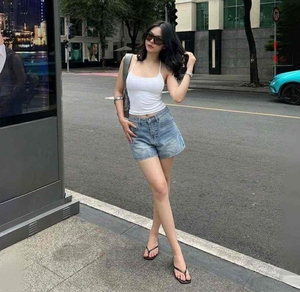 SableX Sporty <b>Vintage</b> Light Blue Mid Waisted Denim Shorts Quick Dry Breathable Eco Friendly 3D Pattern For Women - Product Image 1