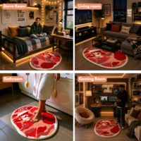 Bape-Stil Moderner Grafik-Teppich Y2K Ästhetik Runder Dicker Bodenteppich Weicher Waschbarer Rutschfester Teppich für Schlafzimmer Wohnheim Apartment Gaming-Raum