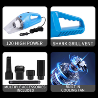 Aspirateur de voiture sans fil 120W haute puissance, double usage humide/sec, filtre HEPA, portable, prise allume-cigare 12V, bleu