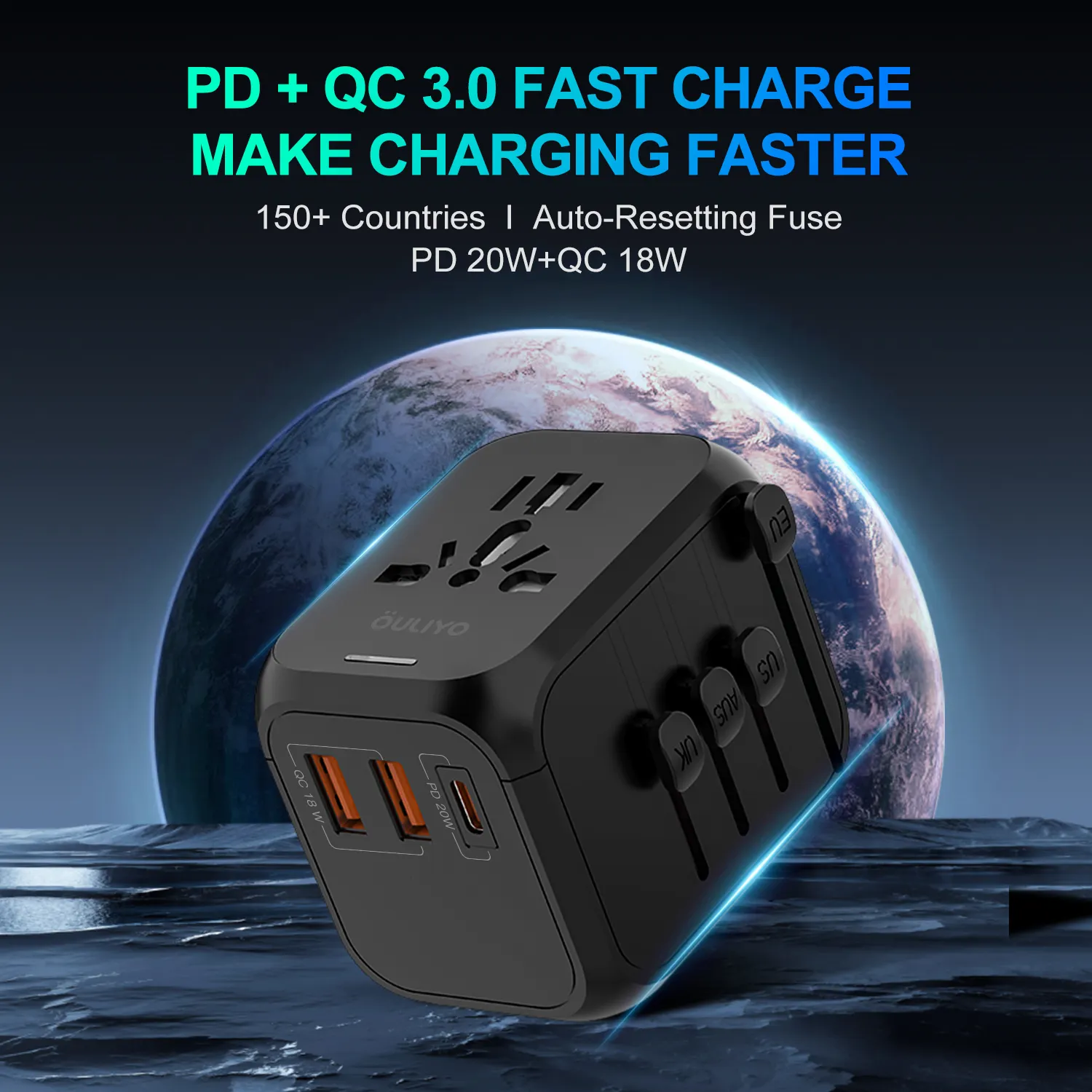 World travel adaptor USB plug Tipe C pengisi daya Cepat PD Smart Usb charger Travel Adapter internasional Universal Plug