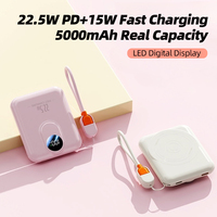 Station d'alimentation portable ultra mini 2-en-1 5000 mAh avec charge magnétique sans fil rapide PD 22,5 W Type-C et support porte-clés Power Bank