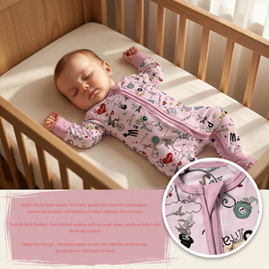 Pyjama en bambou imprimé sur mesure <span class=keywords><strong>avec</strong></span> fermeture éclair, antidérapant, combinaison pour nouveau-né, pyjama à pieds en fibre de bambou pour bébé - Product Image 2