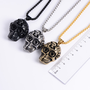 Collar con colgante de calavera personalizado para hombre, joyería Punk Rock de acero inoxidable fundido, abalorio de cabeza de esqueleto gótico con cadena ajustable - Product Image 5