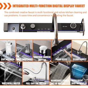 New Deluxe Thông Minh Bồn Rửa Nhà Bếp Thép Không Gỉ Đa Chức Năng Bồn Rửa Hiện Đại Thác Nước Duy Nhất Bát Cơ Sở Kỹ Thuật Số Bồn Rửa Nhà Bếp Thiết Lập - Product Image 4