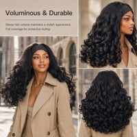Perruque bandeau à ondulations lâches, perruque synthétique noire à ondulations naturelles, fabriquée à la machine, sans colle, résistante à la chaleur, pour femmes noires