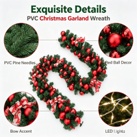 Guirlande de Noël moderne en PVC avec fleurs préservées et lumières LED pour la décoration extérieure des fêtes