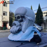 Crâne gonflable géant personnalisé avec barbe et chapeau, accessoire d'Halloween, personnage gonflable pour la décoration de scène de festival