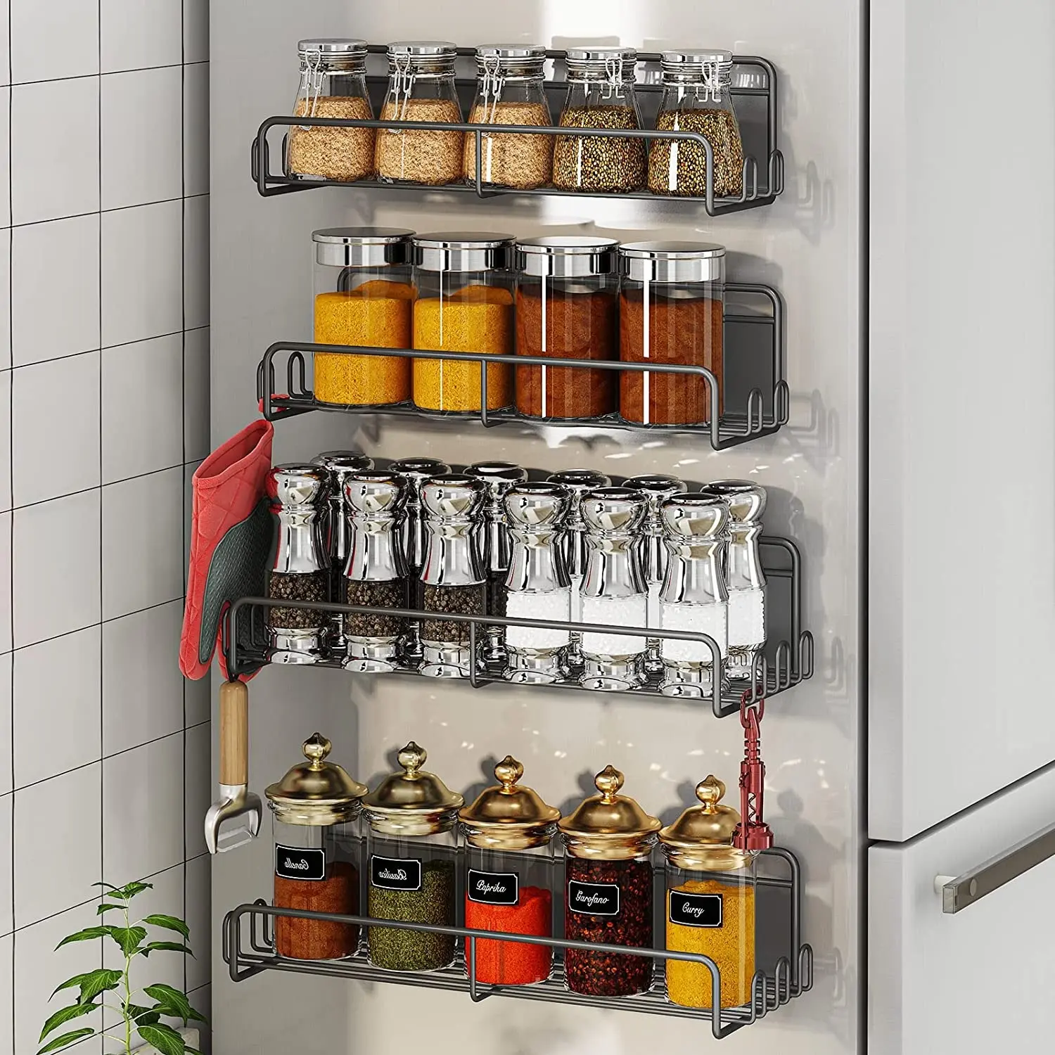 Utensili da cucina porta barattoli per condimenti portaspezie magnetico Set Organizer per barattoli a parete nero