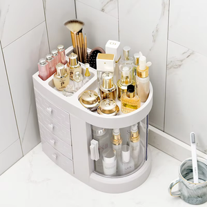 Zenidoo Modern White Cosmetic Organizer with 3 <b>Drawers</b> 3-6L Capacity <b>Plastic</b> <b>Storage</b> Rack & Makeup Display Box - Product Image 3