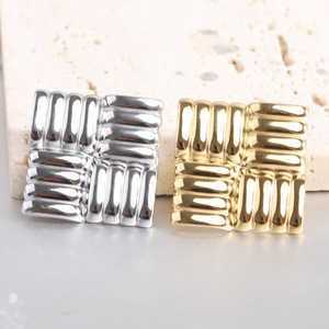 Geometric Grid Pattern <b>Stud</b> <b>Earrings</b> Steel Gold Square Design Party Fashion Jewelry - Product Image 4