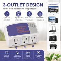 Protecteur de tension à 3 prises Puluos KE-V008 pour équipement électronique 110V AC 15A