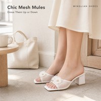 Sandales sexy à talons hauts pour femmes, à bout carré, en maille, avec nœud tendance, confortables et douces, tendance mode