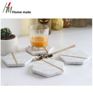 पर्यावरण के अनुकूल अनुकूलित प्राकृतिक सफेद पीतल पट्टी के साथ षट्भुज संगमरमर कप कोस्टर - Product Image 5