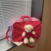 Sac de voyage et de sport à roulettes grande capacité, imperméable, avec compartiment pour trolley, motif ours en peluche mignon, couleurs pastel, pour la nuit et les activités sportives