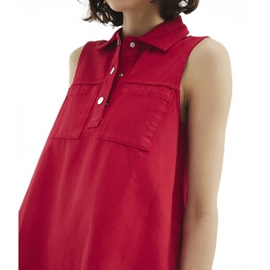 Nuevo Vestido Informal de Mezclilla sin Mangas con Logotipo Personalizado, Vestido Mini Tipo Polo con Bolsillos en el Pecho para Mujer - Product Image 3