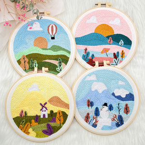 Kit de broderie au poinçon DIY XIXI - Matériel en coton, fil en polyester - Paysage des quatre saisons, art mural artisanal, ensemble de travaux manuels - Product Image 1