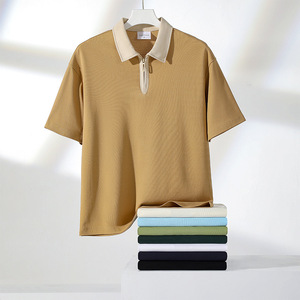 Camiseta <span class=keywords><strong>Polo</strong></span> Nueva para <span class=keywords><strong>Hombre</strong></span>, 230g, Transpirable, Moderna, con Media Cremallera, Colección Primavera Verano, Color Sólido, Manga Corta, Tops Oscuros - Product Image 3